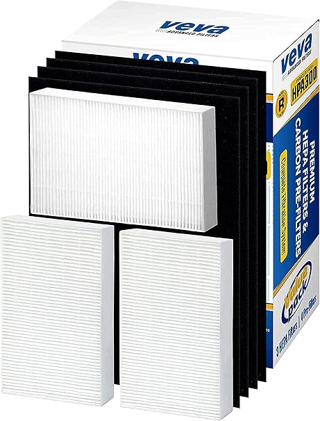 VEVA HPA300 HEPA Filter Replacement Compatible with Honeywell Air Purifier - 3 Pack of HEPA Filters w/ 4 Precut Activated Carbon Pre-Filters & Replacement Filter R